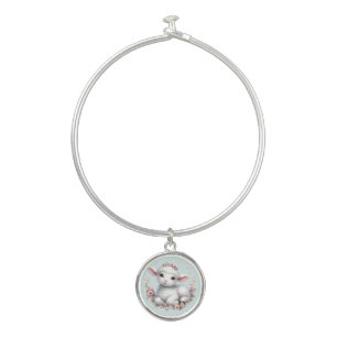 Cute Lamb with Floral Crown Illustration Bangle Bracelet