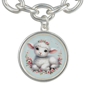 Cute Lamb with Floral Crown Illustration Bracelet