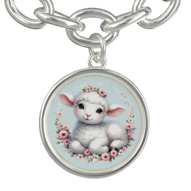 Cute Lamb with Floral Crown Illustration Bracelet (Design)