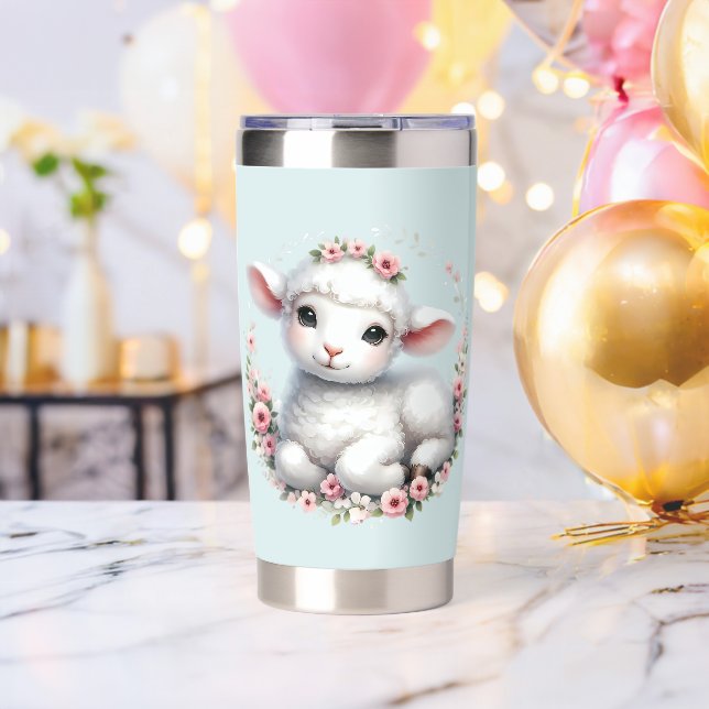 Cute Lamb with Floral Crown Illustration Insulated Tumbler (Bachelor Party (Rotated))