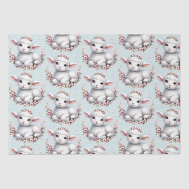 Cute Lamb with Floral Crown Illustration Tissue Paper (Front)