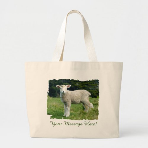 Cute Lamb with Muddy Face in Meadow Personalizable Large Tote Bag