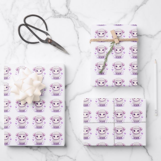 Cute Lamb Wrapping Paper Sheets (Front)