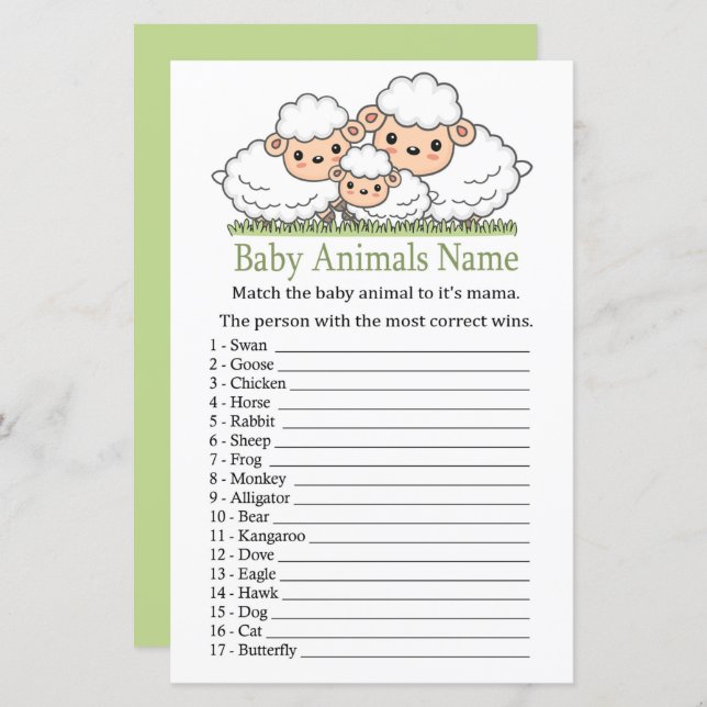 Cute Lambs Baby Animals Name Game (Front/Back)
