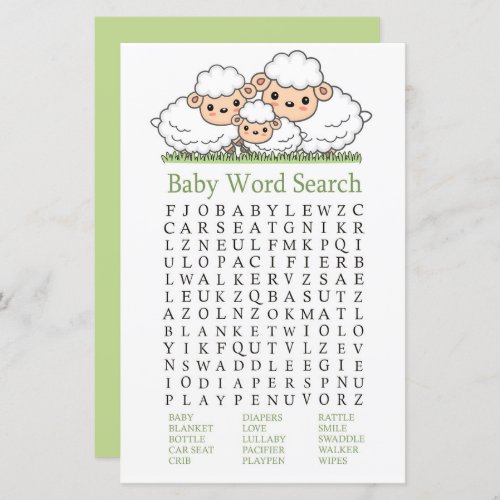 Cute lambs Baby Shower Word Search Game