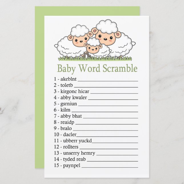 Cute lambs Baby word scramble game (Front/Back)
