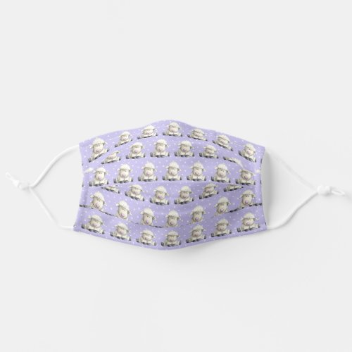 cute lambs on purple pin dots cloth face mask