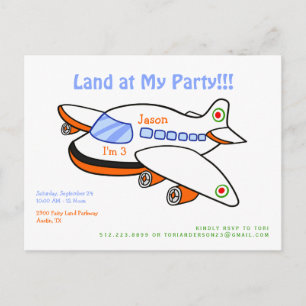 Cute Land at My Party Airplane Invitation Postcard