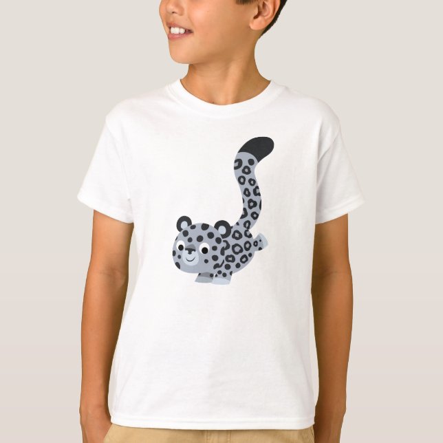 Cute Landing Cartoon Snow Leopard Children T-Shirt (Front)