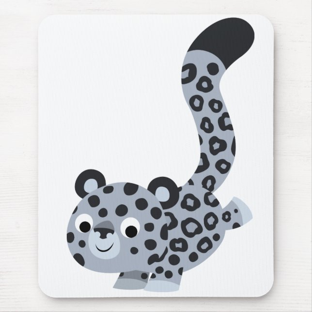 Cute Landing Cartoon Snow Leopard Mousepad (Front)