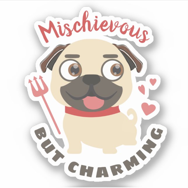 Cute lap dog pug mischievous charming personalized sticker (Front)