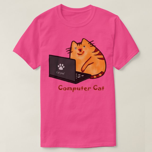 Cute Laptop Cat Computer Programmer T-Shirt (Design Front)