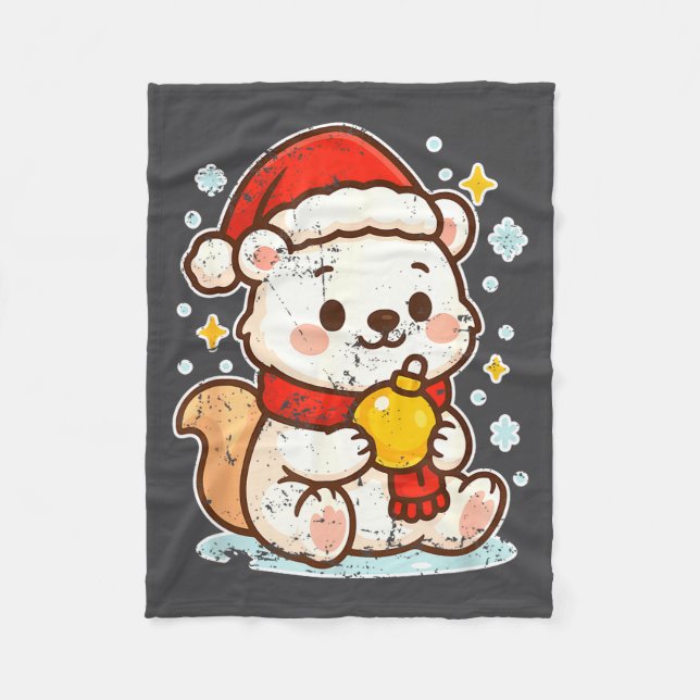Cute Lar Bear Winter With Santa Hat  Fleece Blanket (Front)