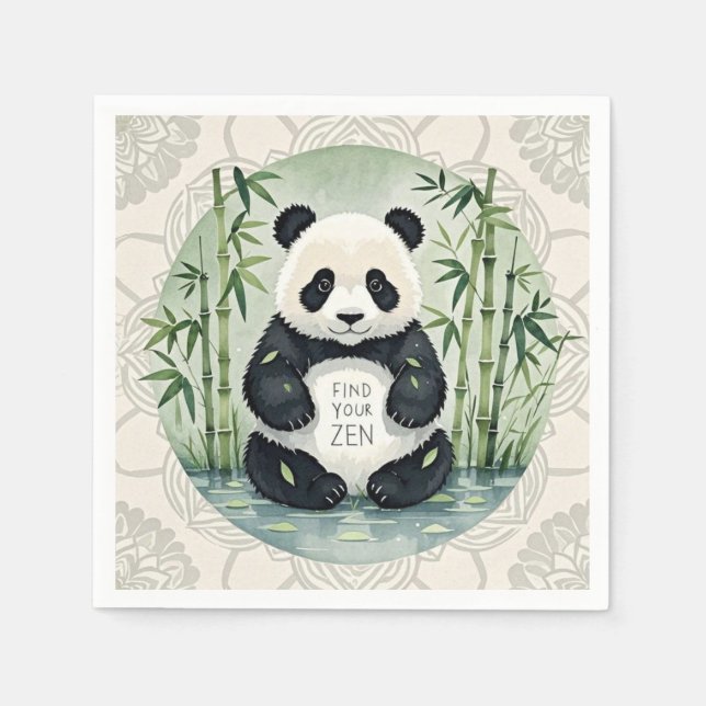 Cute Large Chubby panda sitting in a lotus pose  Napkins (Front)