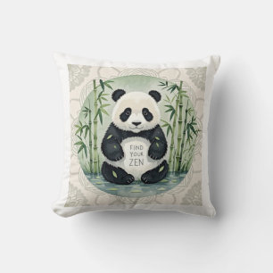 Cute Large Chubby panda sitting in a lotus pose  Throw Pillow