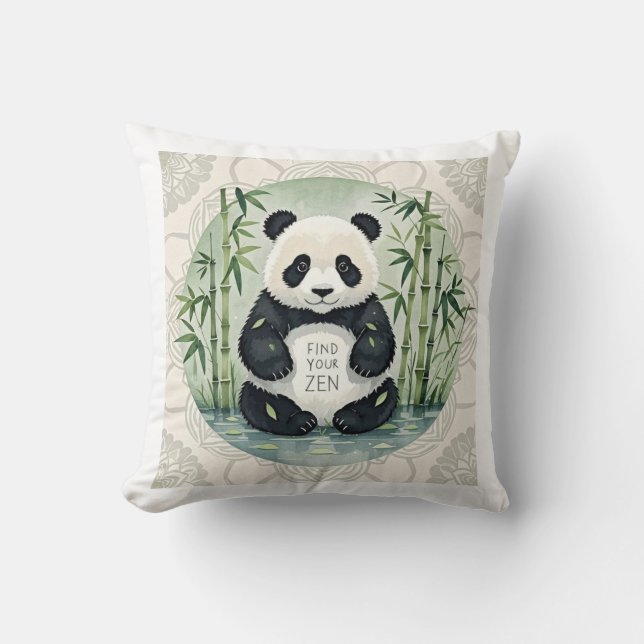 Cute Large Chubby panda sitting in a lotus pose  Throw Pillow (Front)
