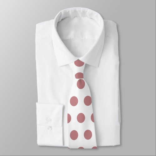 Cute large dusty rose polka dots on white neck tie