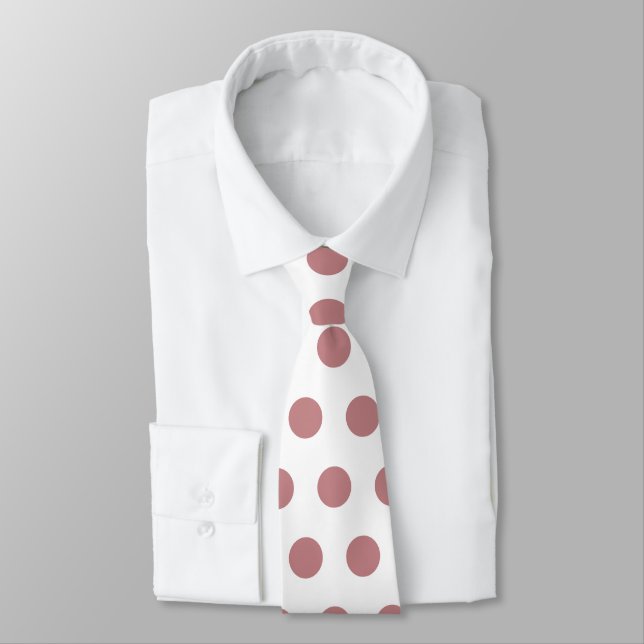 Cute large dusty rose polka dots on white neck tie (Tied)