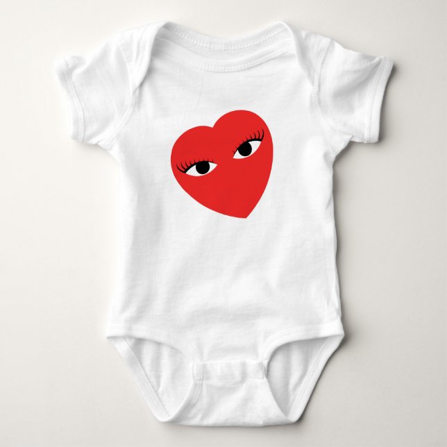 Cute Large Red Heart with Eyes on white  Baby Bodysuit (Front)