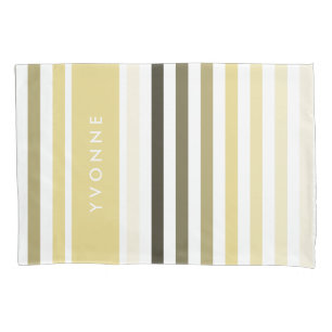 Cute Large Soft Yellow Stripes Pattern With Name Pillow Case
