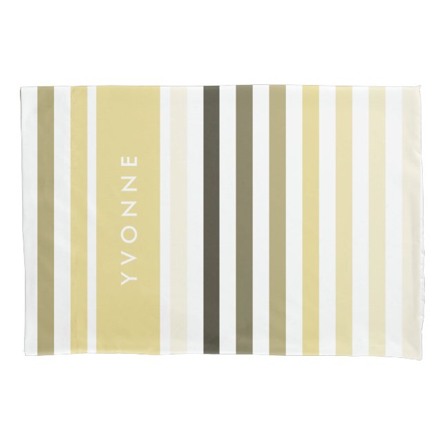 Cute Large Soft Yellow Stripes Pattern With Name Pillow Case (Front)