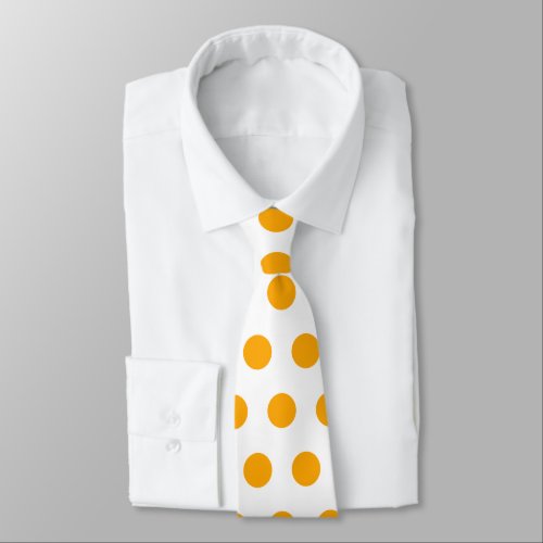 Cute large yellow polka dots on white pattern neck tie