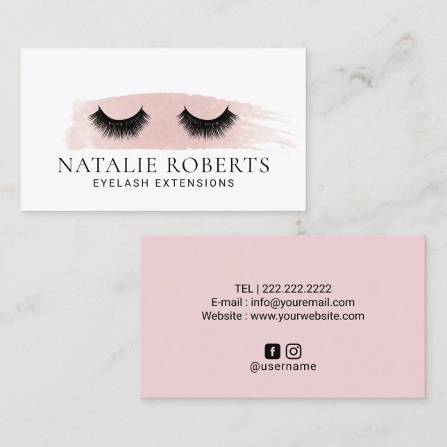 Cute Lashes Makeup Artist Blush Pink Brushstroke Business Card (Front/Back)