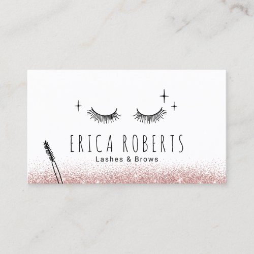 Cute Lashes Makeup Artist Rose Gold Glitter Salon Business Card