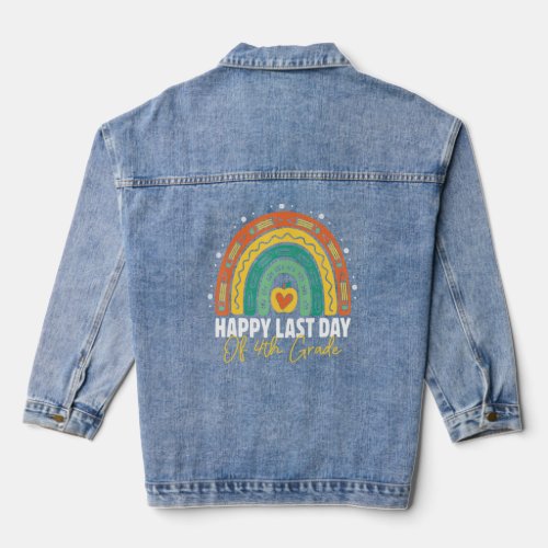 Cute Last Day Of 4th Grade Student Teacher Rainbow Denim Jacket