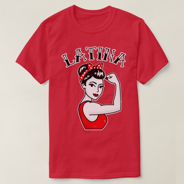 Cute Latina Rosie the Riveter Tattoo T-Shirt (Design Front)
