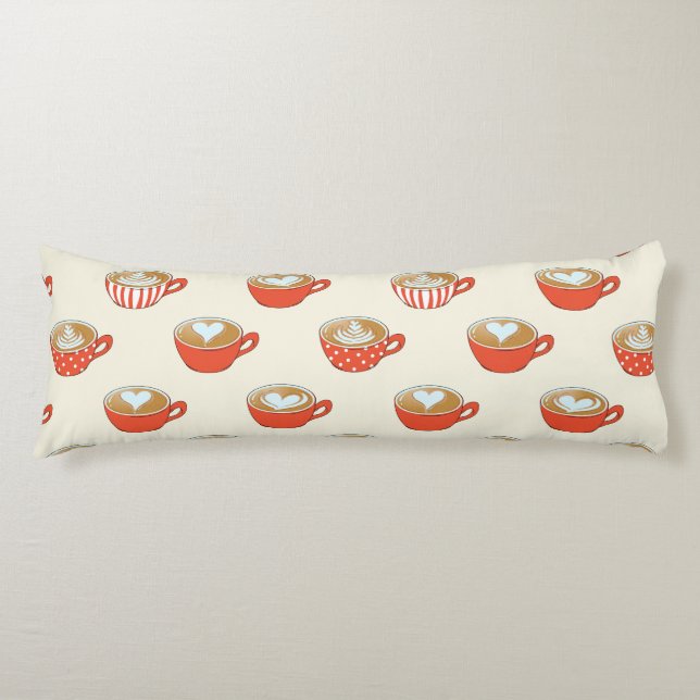 Cute Latte Art in Red Coffee Mugs Pattern Body Pillow (Front)