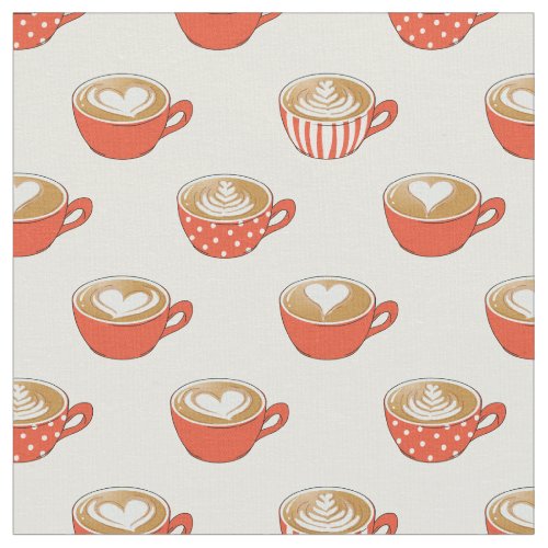 Cute Latte Art in Red Coffee Mugs Pattern Fabric