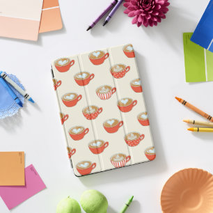 Cute Latte Art in Red Coffee Mugs Pattern iPad Pro Cover