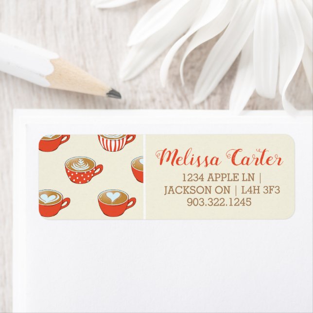 Cute Latte Art in Red Coffee Mugs Pattern Label (Insitu)