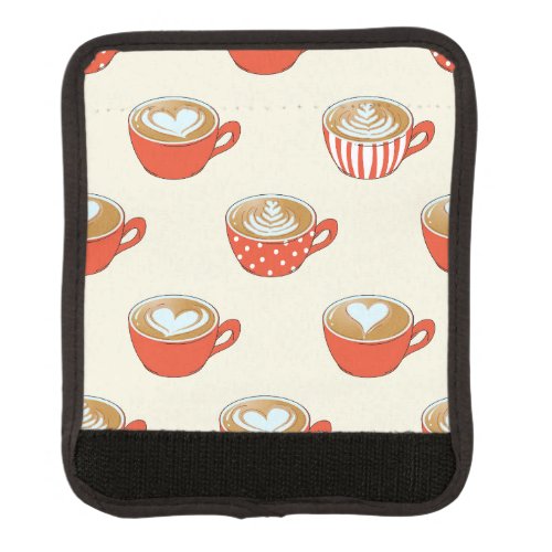 Cute Latte Art in Red Coffee Mugs Pattern Luggage Handle Wrap