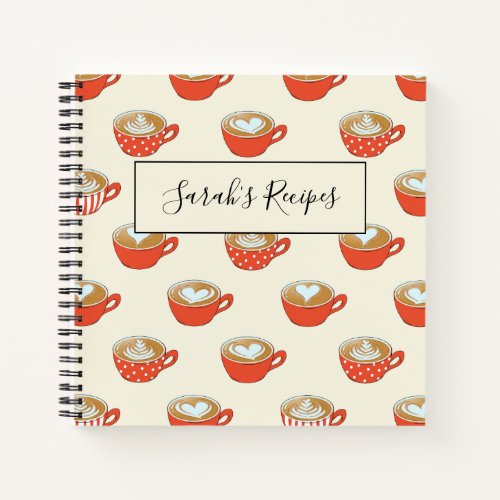Cute Latte Art in Red Coffee Mugs Pattern Notebook