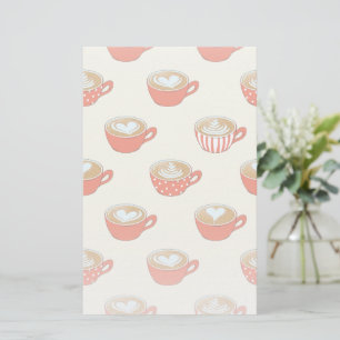 Cute Latte Art in Red Coffee Mugs Pattern Stationery