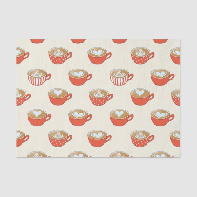 Cute Latte Art in Red Coffee Mugs Pattern Tissue Paper (Front)