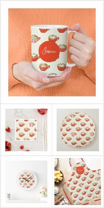 Cute Latte Art in Red Patterned Coffee Mugs