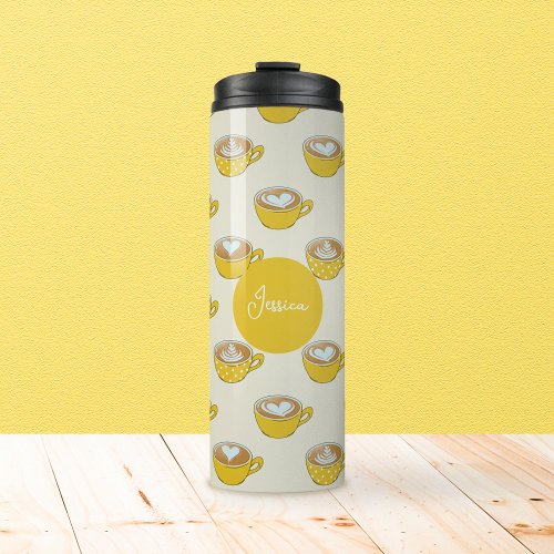 Cute Latte Art in Yellow Coffee Mugs Pattern