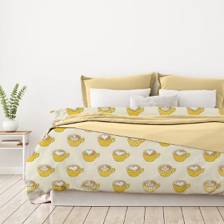 Cute Latte Art in Yellow Coffee Mugs Pattern