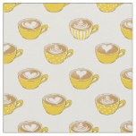 Cute Latte Art in Yellow Coffee Mugs Pattern Fabric