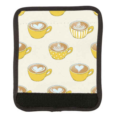 Cute Latte Art in Yellow Coffee Mugs Pattern Luggage Handle Wrap