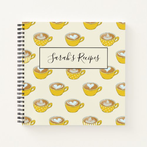 Cute Latte Art in Yellow Coffee Mugs Pattern Notebook