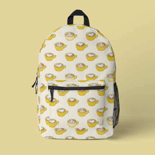 Cute Latte Art in Yellow Coffee Mugs Pattern Printed Backpack