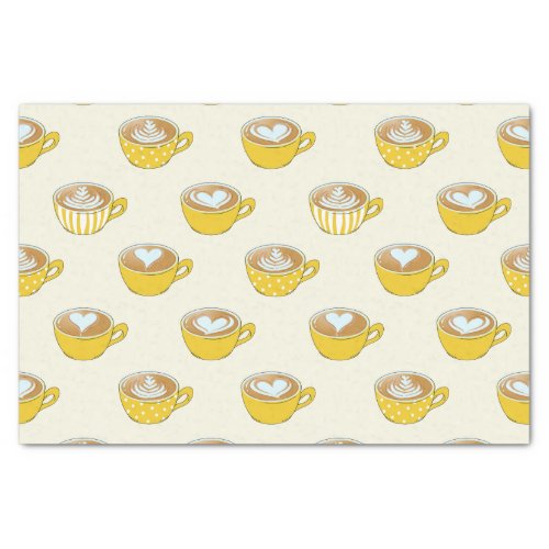 Cute Latte Art in Yellow Coffee Mugs Pattern Tissue Paper