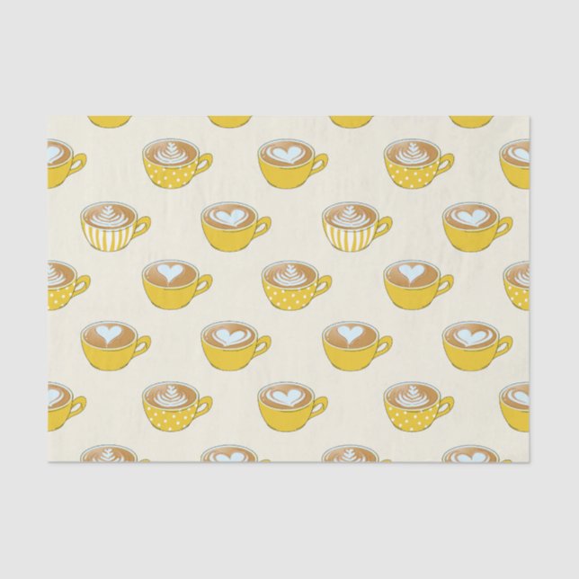 Cute Latte Art in Yellow Coffee Mugs Pattern Tissue Paper (Front)