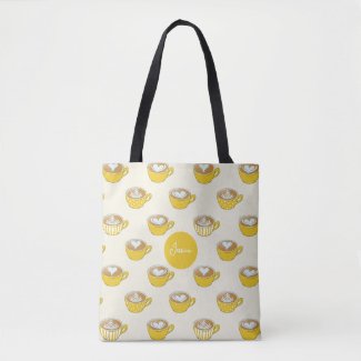 Cute Latte Art in Yellow Coffee Mugs Pattern