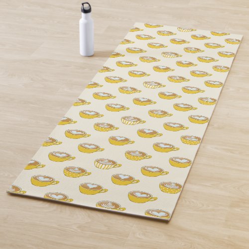 Cute Latte Art in Yellow Coffee Mugs Pattern Yoga Mat