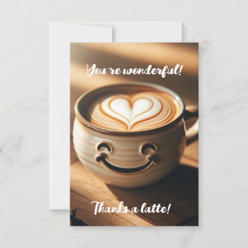 Cute Latte Coffee with Heart Foam Art  Thank You Card